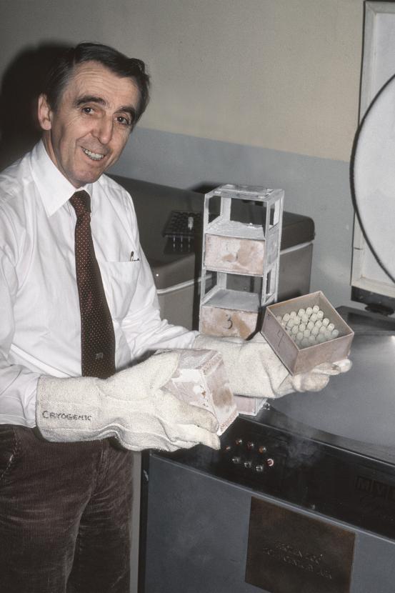 Dr. Kurt Benirschke handling lab samples